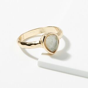 Simons golden tear shaped gray stone dainty ring EUC